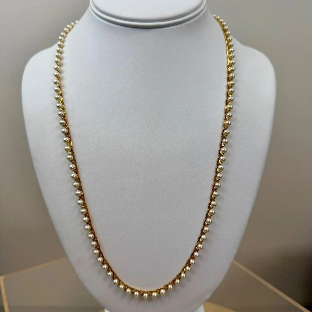 Napier Gold Tone Necklace Faux Pearl Double Strand Rope Chain Vintage Style